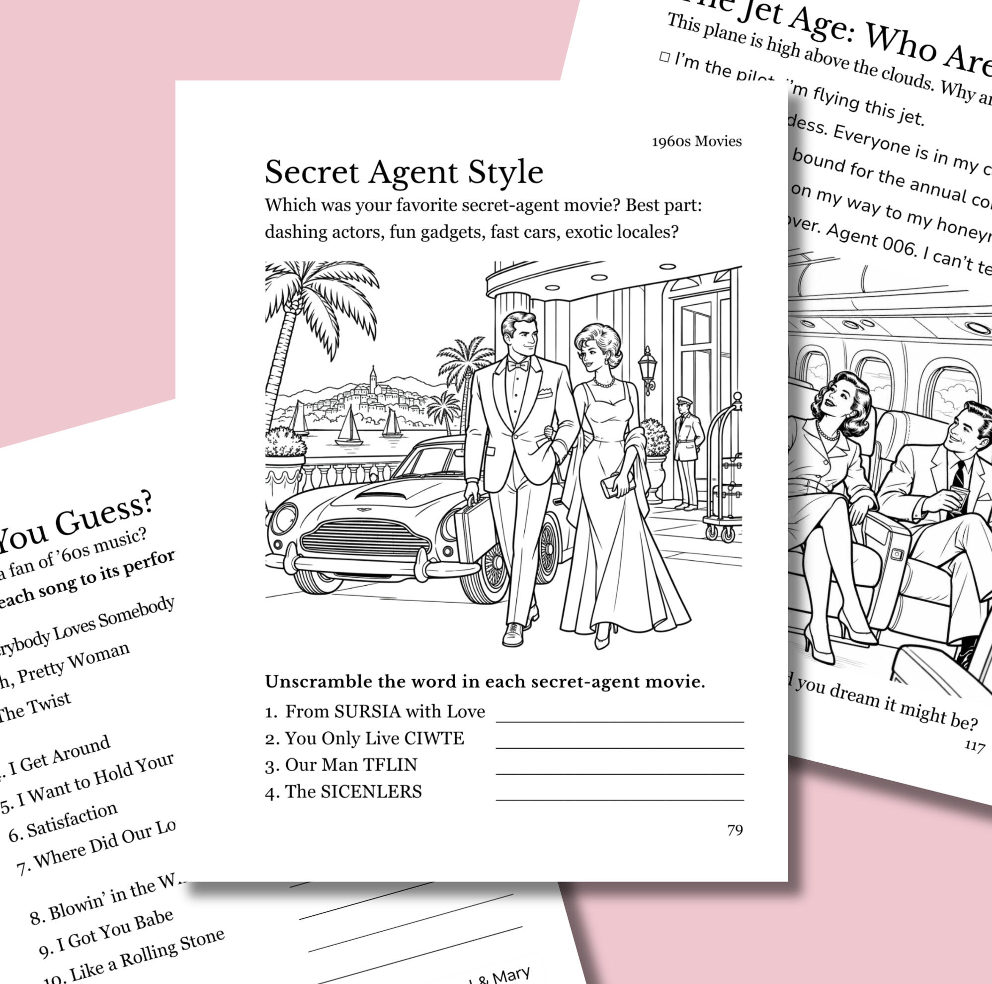 1960 sneak peek pages from activity book from Penny Candy Papers 1960s activity page sample: spy movies of the 60s from Penny Candy Papers